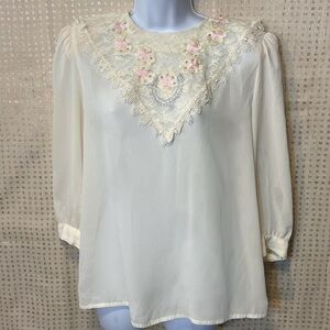 VNTG Nilani Lace Bid Blouse with Buttons Down the Back
